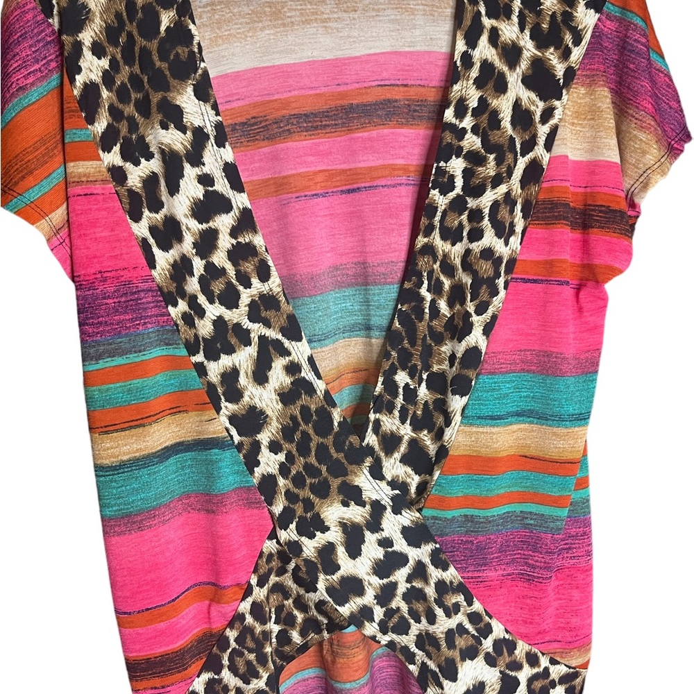 Short Sleeve Open Back Top in Multi Color Stripes